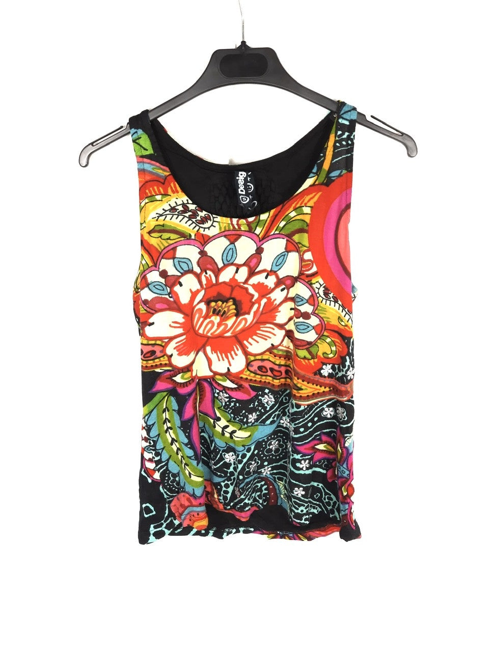 DESIGUAL. Top tirantes estampado flor amarilla T.s