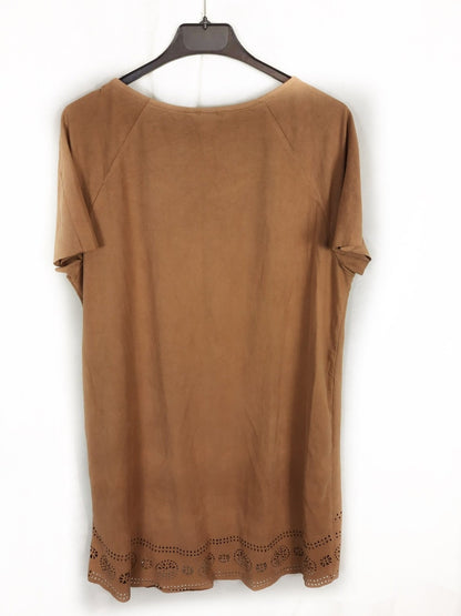 H&M. vestido marron antelina troquelado T.m