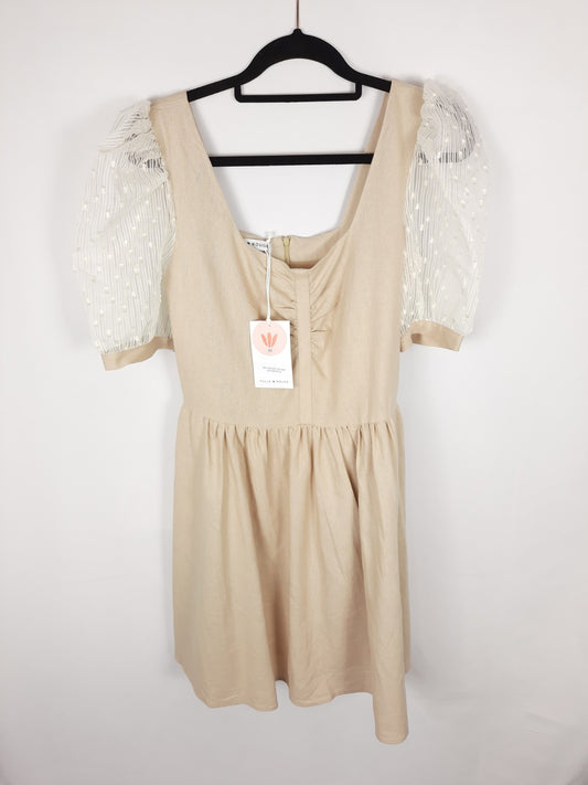 TULLE ROUGE. Vestido beige mangas trasparentes T.m