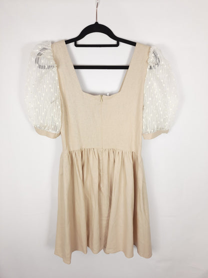 TULLE ROUGE. Vestido beige mangas trasparentes T.m