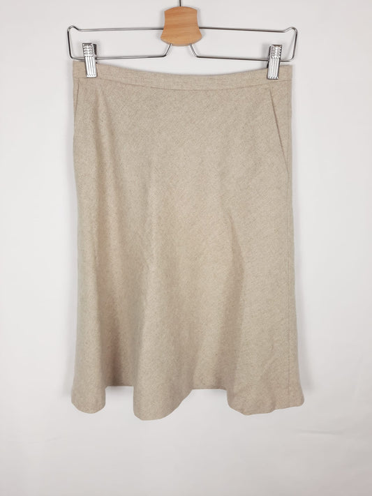 MASSIMO DUTTI. falda beige jaspeada midi T.38