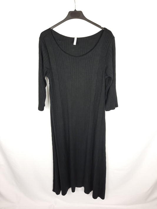 OTRAS.Vestido midi canalé negro T.m