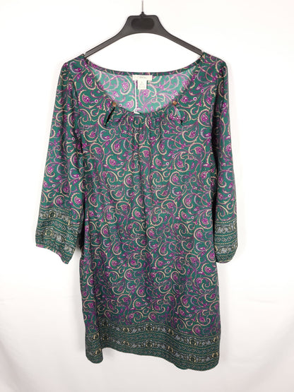 SFERA.Vestido verde y morado T.L