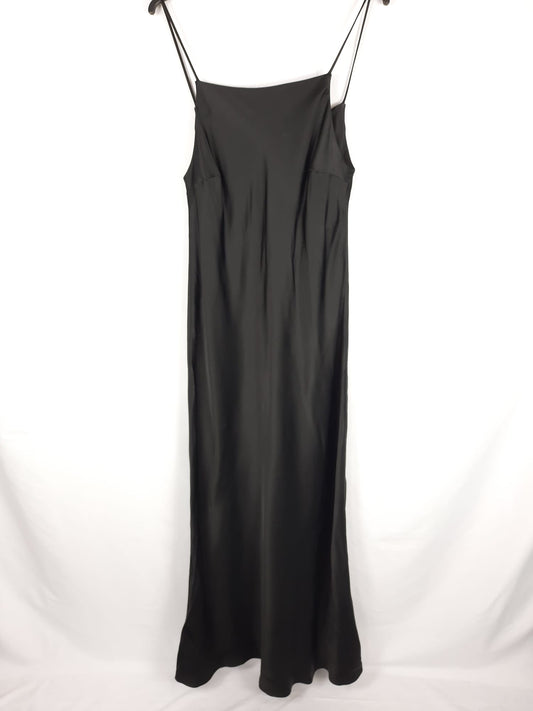 ZARA. vestido largo negro satinado tirantes T.l