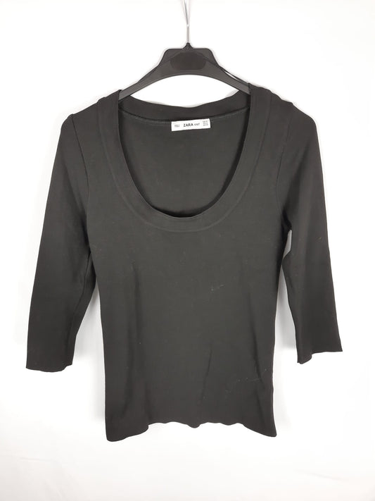 ZARA.Top punto cuello redondo mangas 3/4 T.m