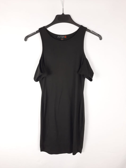 GUESS. vestido negro liso manga cortita T.xs