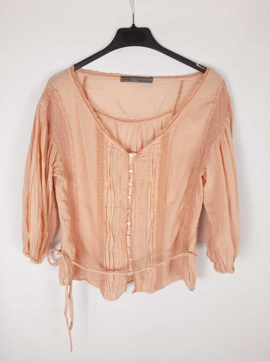 ZARA. Blusa rosa ibicenca T.l