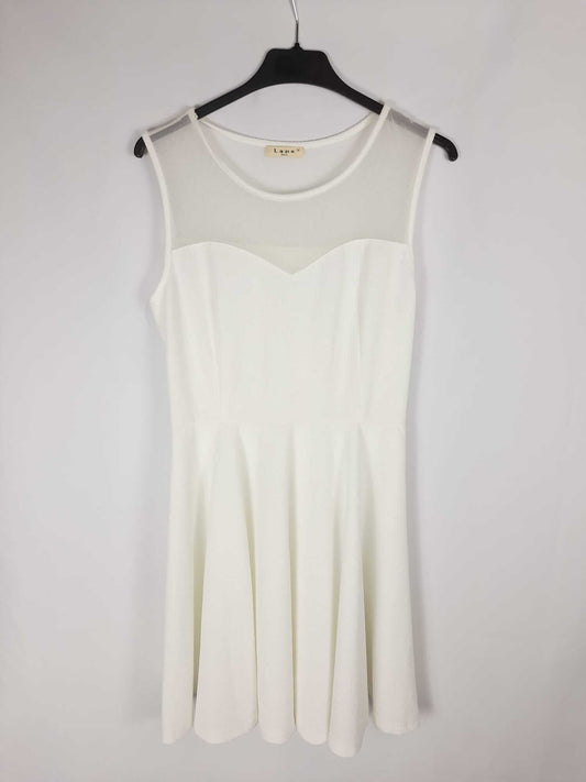 LANA PARIS. Vestido blanco conto fluido escote semitrasnparente T.m