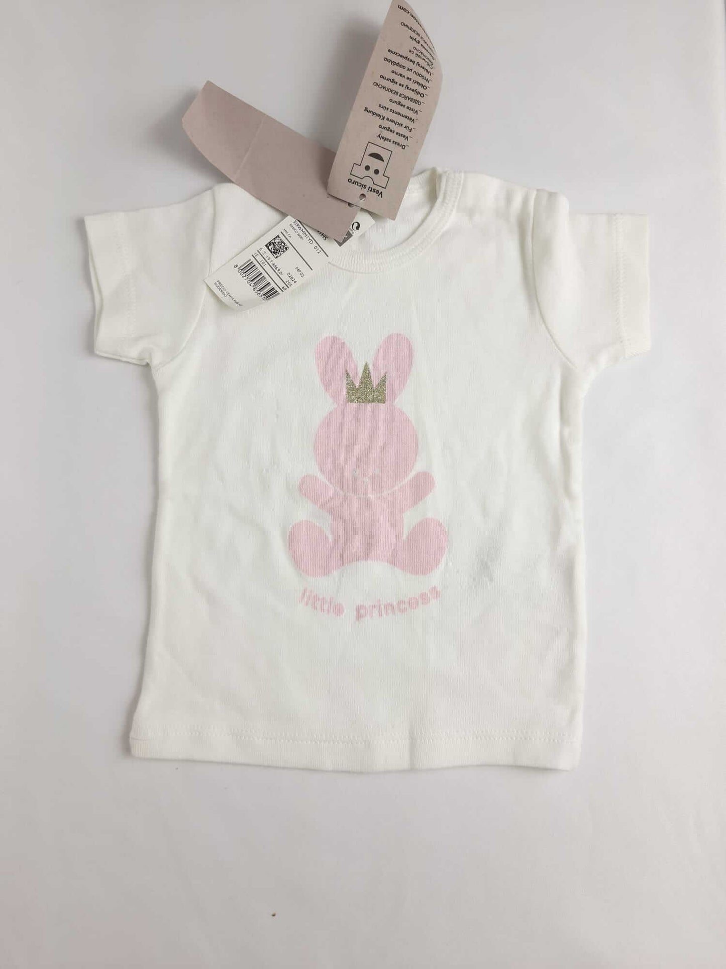 BENETTON. Camiseta blanca conejo T.6-9 m