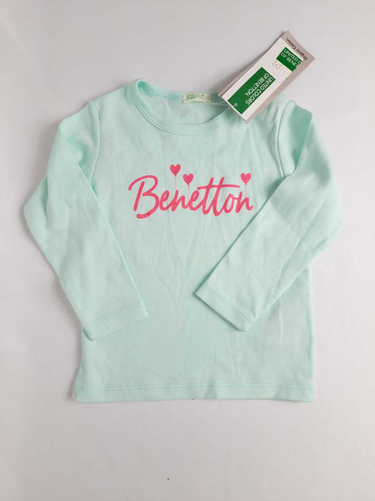 BENETTON. Camiseta verde agua T.9-12 m