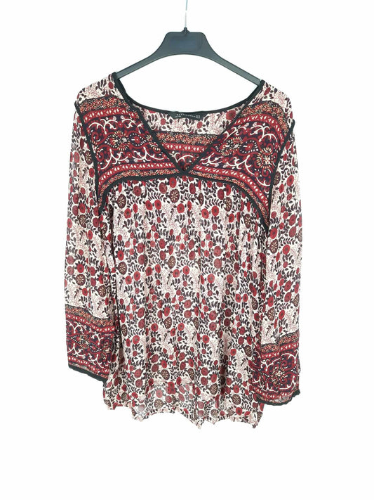 ZARA. Blusa semitransparente estampado flores rojas T.s