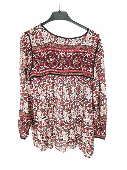 ZARA. Blusa semitransparente estampado flores rojas T.s