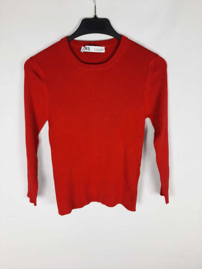 ZARA. top rojo canale ajustado T.s