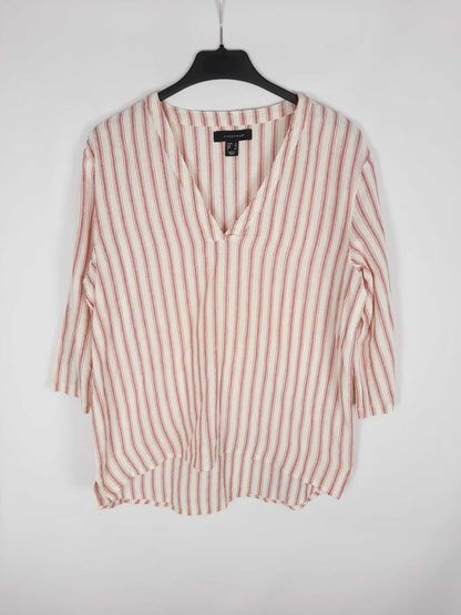 PRIMARK. camisa rayas beige y rosas T.40