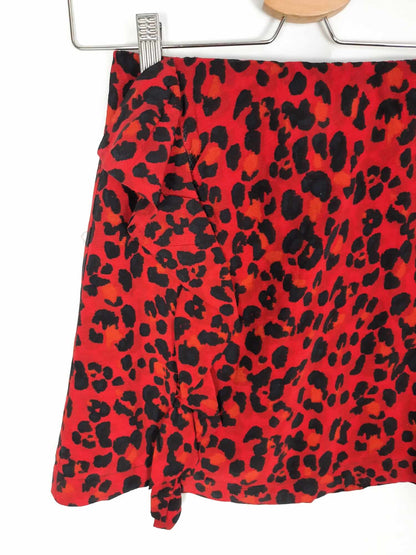 ZARA. Falda animal print roja T.xs