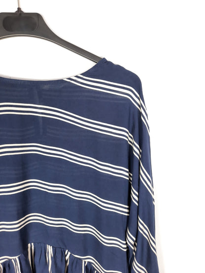 ZARA. Blusa azul marino volante rayas T. xs