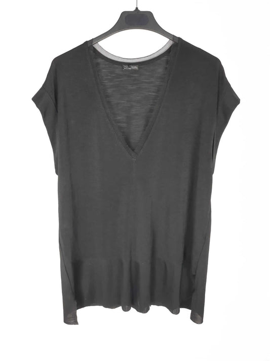 ZARA. Camiseta negra semitransparente T.m