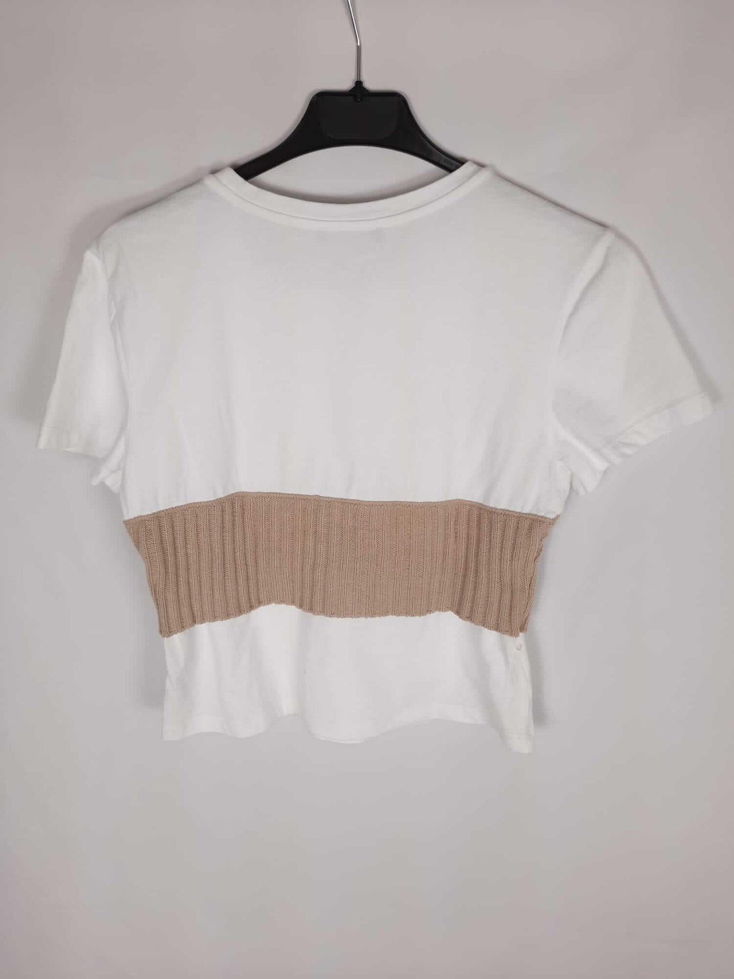 ZARA. Camiseta blanca corta doble textura T. m