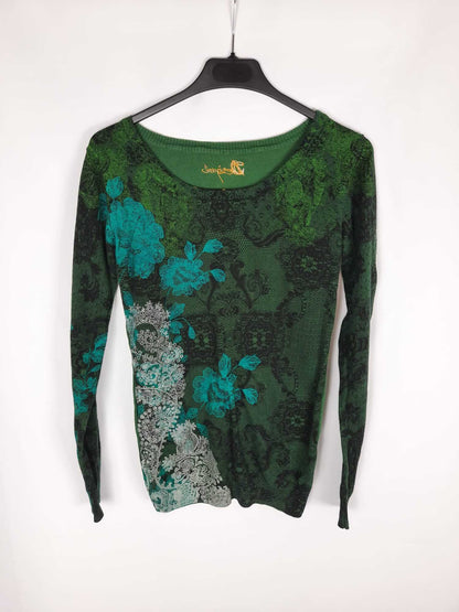 DESIGUAL. Jersey fino verde estampado T.s