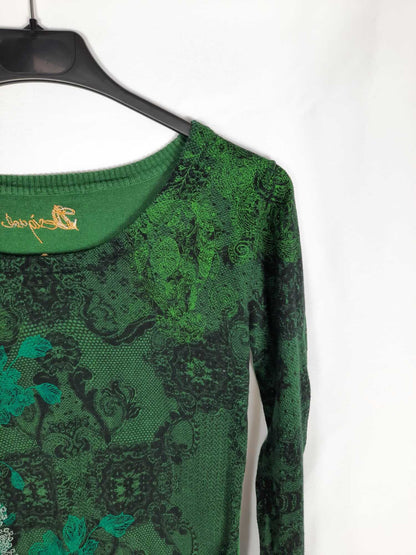 DESIGUAL. Jersey fino verde estampado T.s