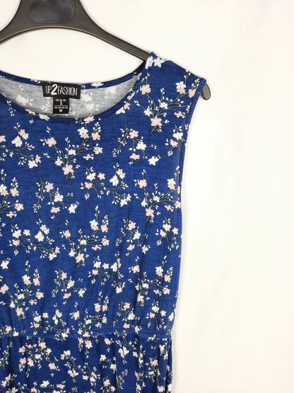 UP FASHION. Vestido azul marino estampado flores T. m