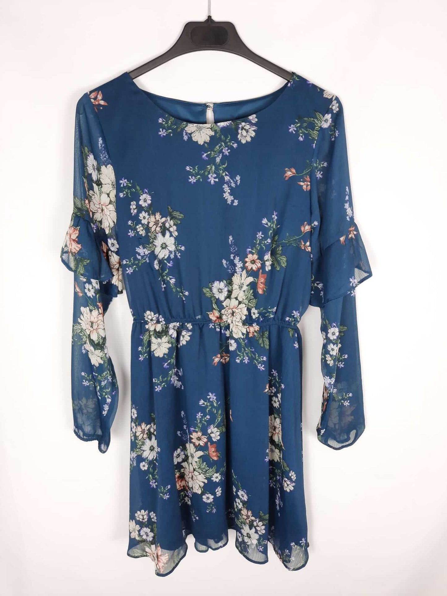 PRIMARK. Vestido corto azul estampado de flores t. 38