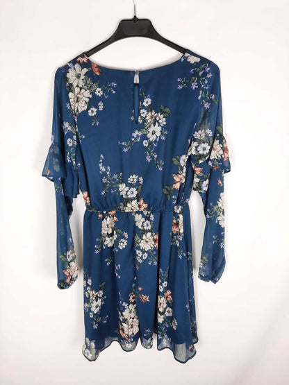 PRIMARK. Vestido corto azul estampado de flores t. 38