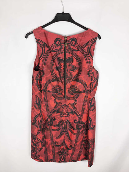 DESIGUAL. Vestido coto burdeos estampado T. 40