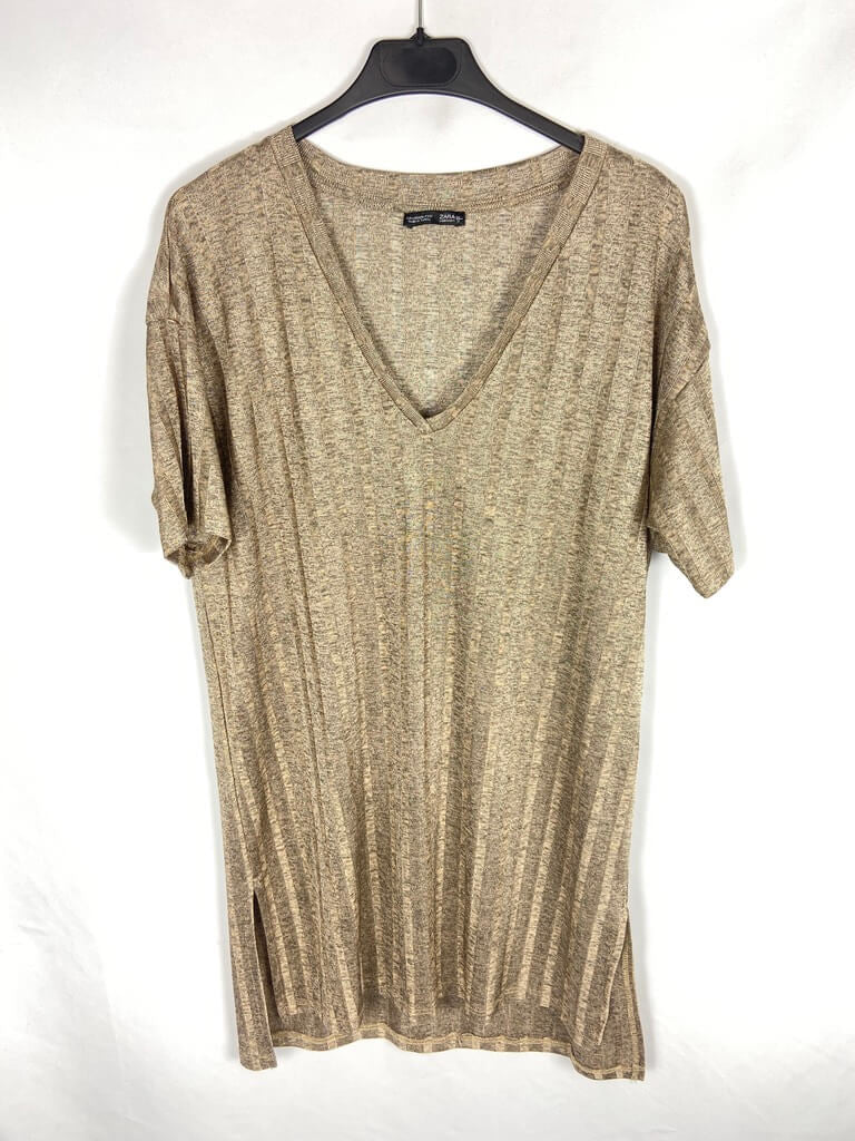 ZARA. Vestido dorado/beige T.s