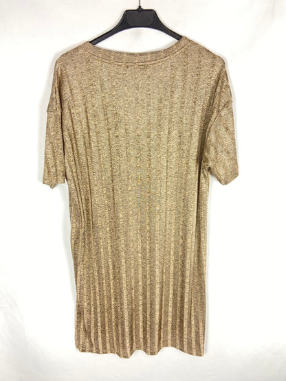 ZARA. Vestido dorado/beige T.s