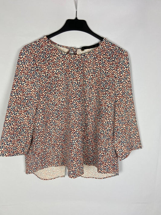 ZARA. Blusa estampada teja y azul T m