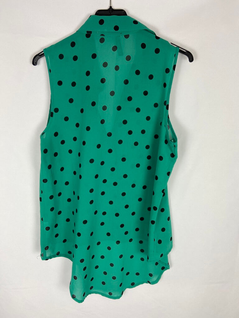 PRIMARK. Top verde lunares semitransparente abotonado T.38