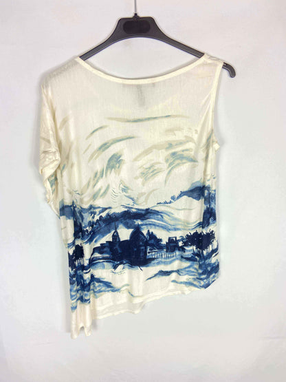 BCBGMAXAZRIA.  Camiseta blanca estampado en azul marino T.xs