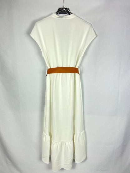 ZARA. Vestido midi blanco con volante T. xs