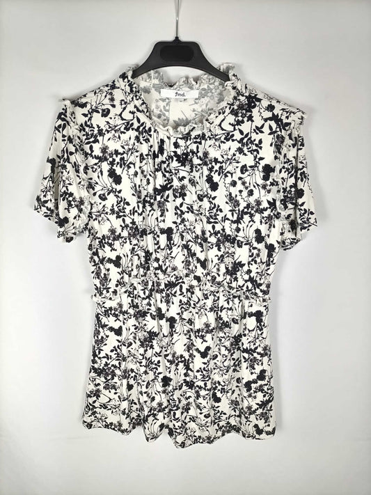 FIND. Vestido  blanca estampado de flores en negro T. xs