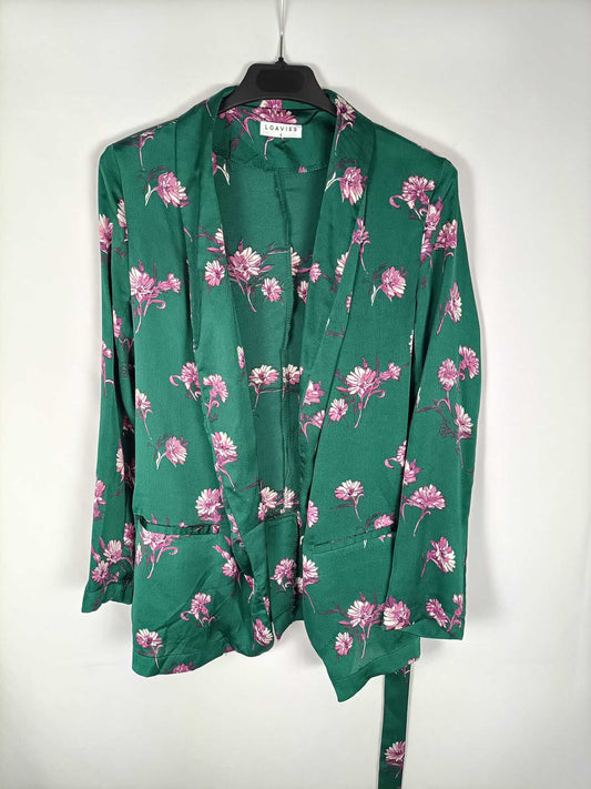 LOAVIES. Chaqueta verde fluida estampado flores T.s