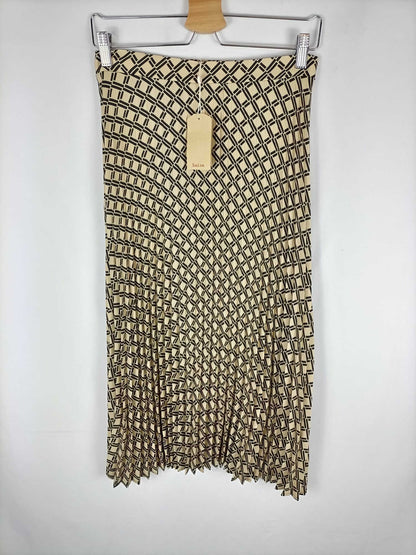 SALSA. Falda midi plisada beige estampado geometrico T xs