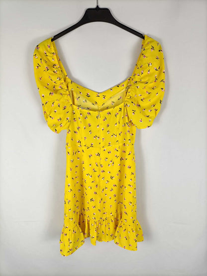 LOAVIES. Vestido. corto amarillo estampado flores T. xs