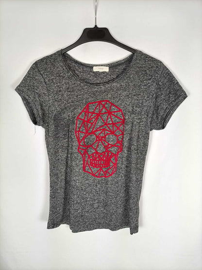 HAKEI. Camiseta gris jaspeada estampado calavera T. m