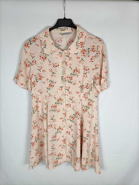 ZARA. Vestido rosa estampado flores abotonado T . xs