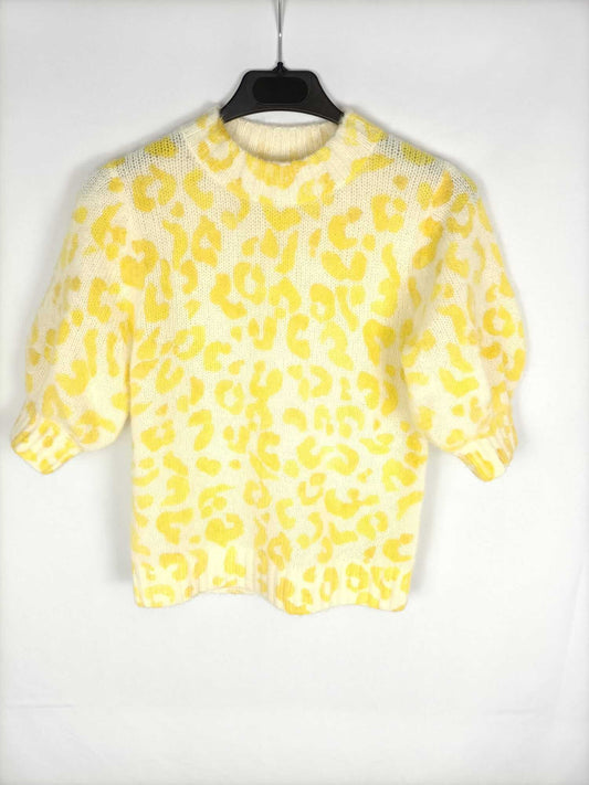 SEZANE. Jersey manga corta animal amarillo T. xs