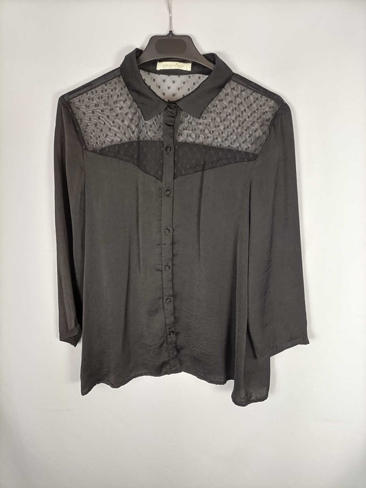 CHARLIOR. Camisa negra fluida doble testura T. l