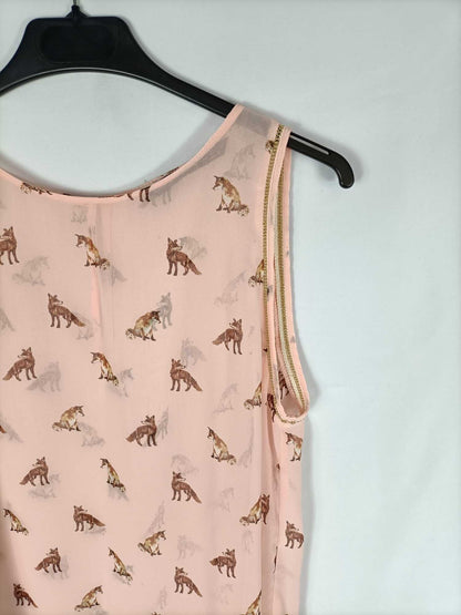 ZARA. Top semitransparente rosa estampado de zorros T.l