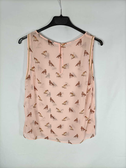 ZARA. Top semitransparente rosa estampado de zorros T.l