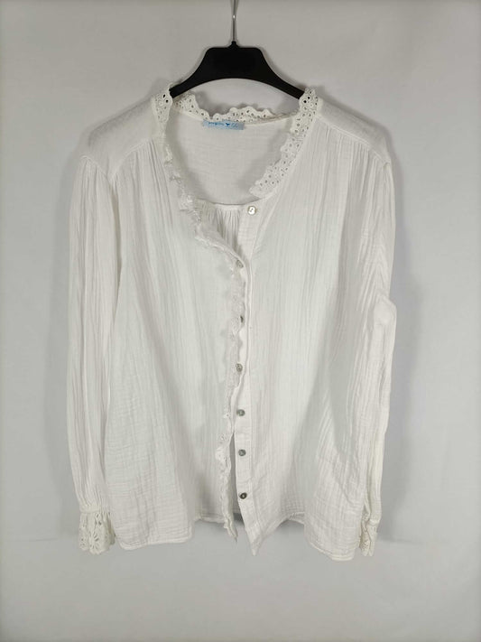 PINPON LILI. Camisa blanca lino detalle en puños y cuello T.u