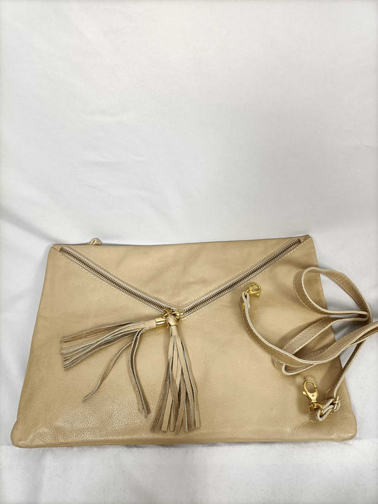 REAL LEATHER.Cartera grande beige piel