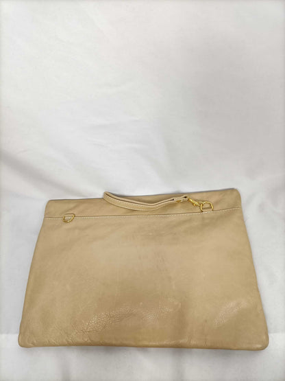 REAL LEATHER.Cartera grande beige piel