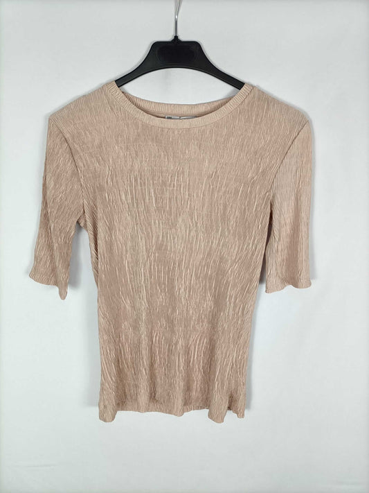 ZARA.Top nude tejido fruncido T.s