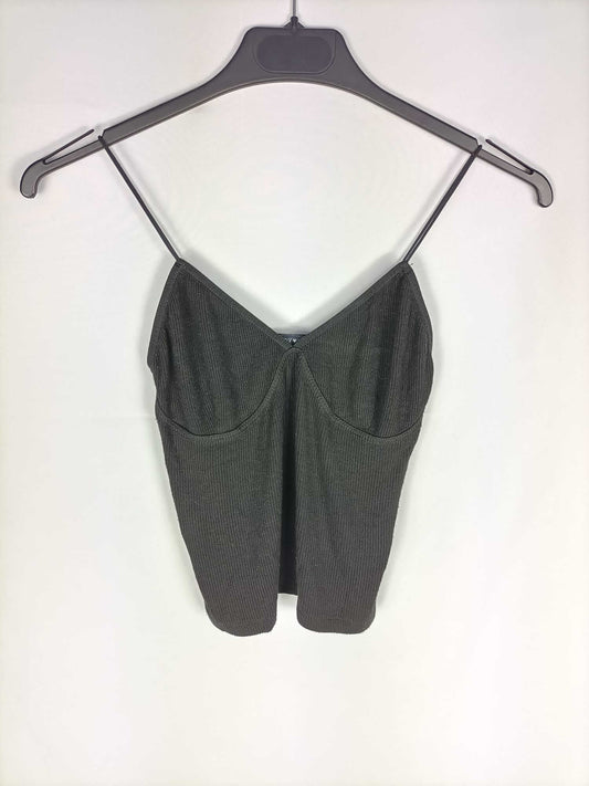 BRANDY MELVILLE.Croptop negro canalé tirantes TU (XS/S)