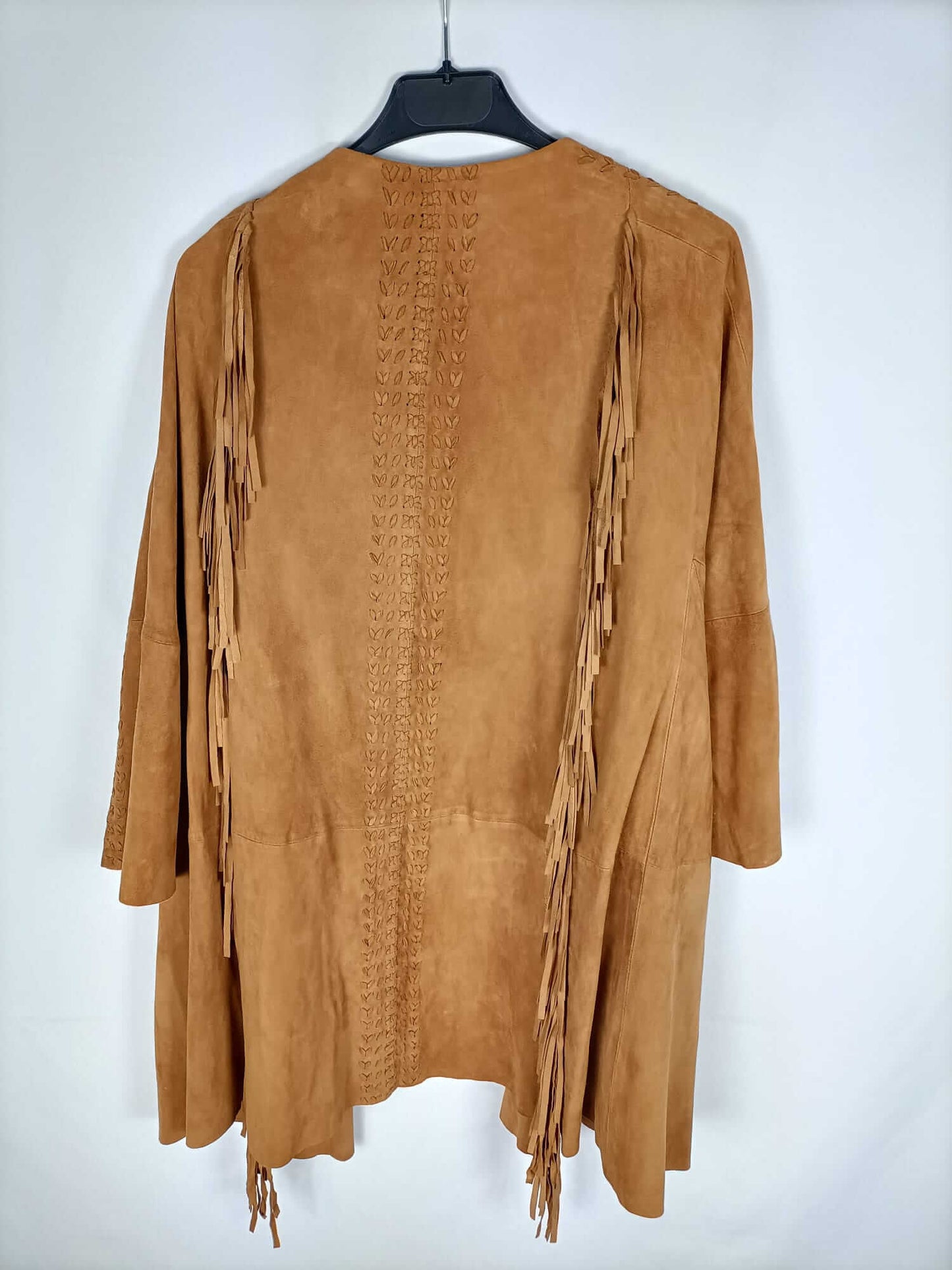 ZARA.Chaqueta camel piel flecos T.m